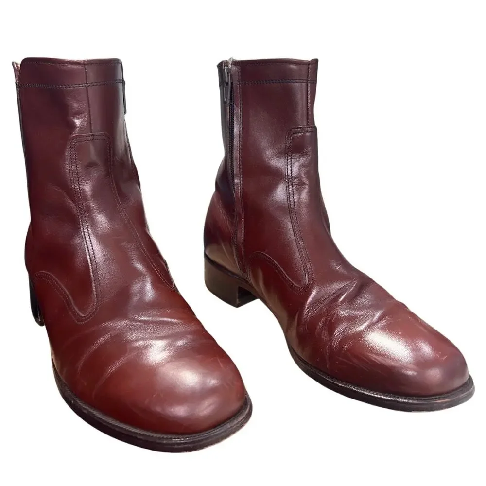 Vintage MASON Velvet-Eez Oxblood Leather Wellington Pull On Boots 7.5 D